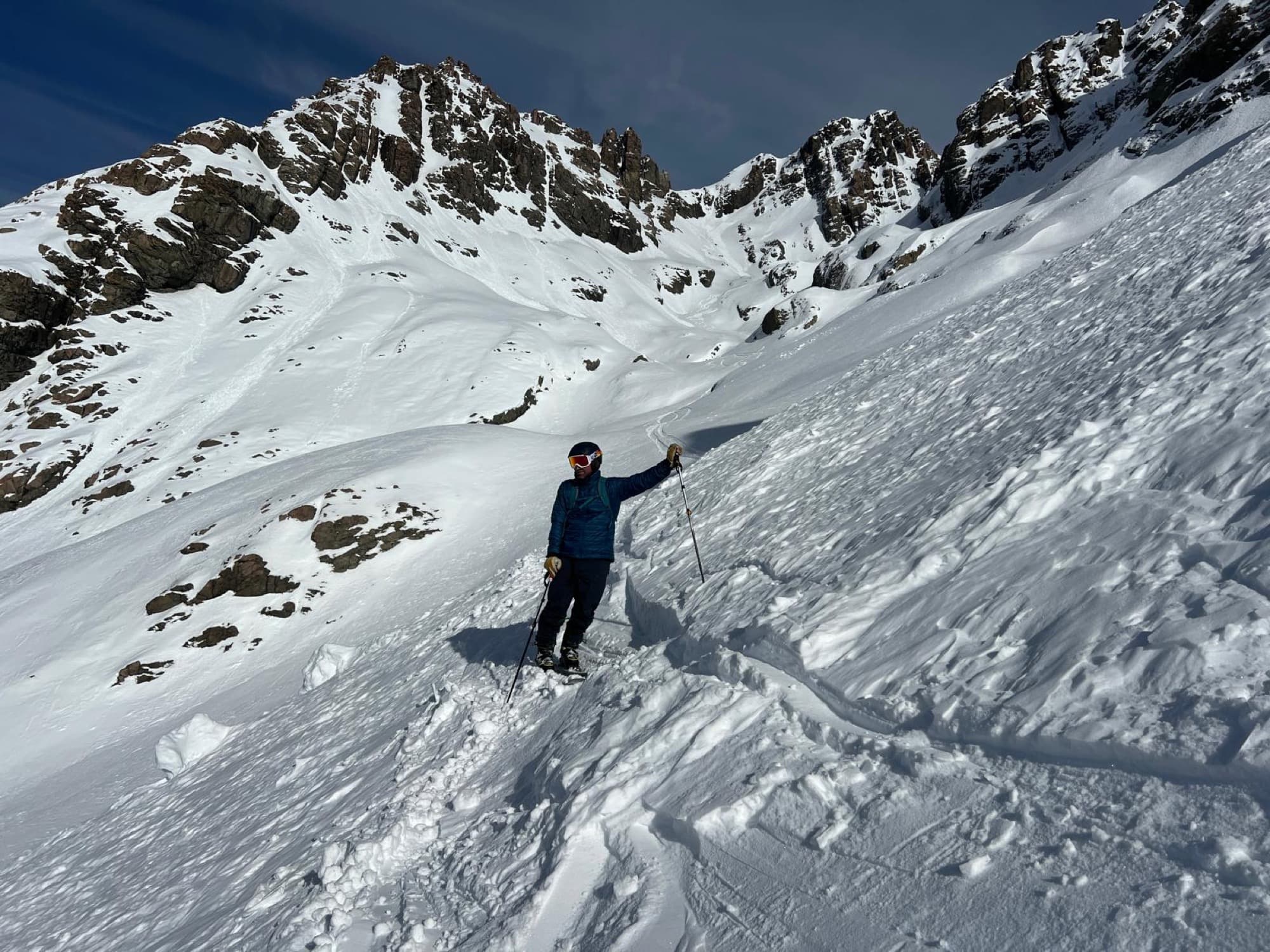 Snowfield panorama with unclimbed peaks in the distance